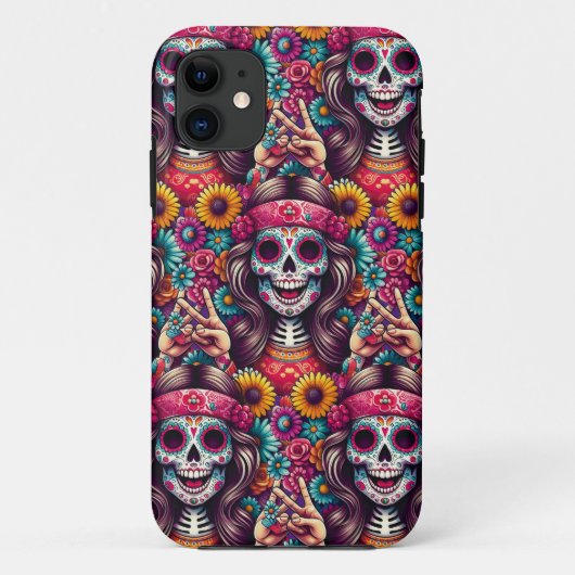 砂糖スカルアート – 女性スカル点滅の平和のサイン Case-Mate iPhoneケース (裏面)