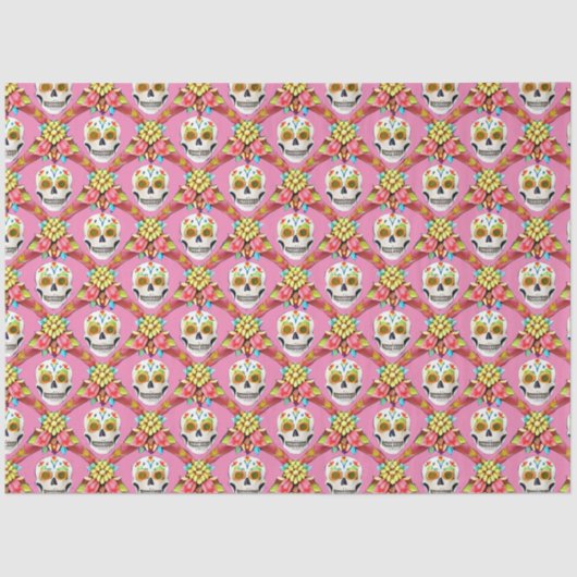 砂糖スカルアート – 斜線グリッド（ピンク） 薄葉紙 (正面)