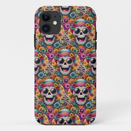 砂糖スカルアート – 花びらとボーンズピースサイン Case-Mate iPhoneケース (裏面)