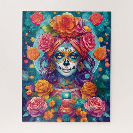 砂糖スカルアート – 開花ミスティーク ジグソーパズル (縦)