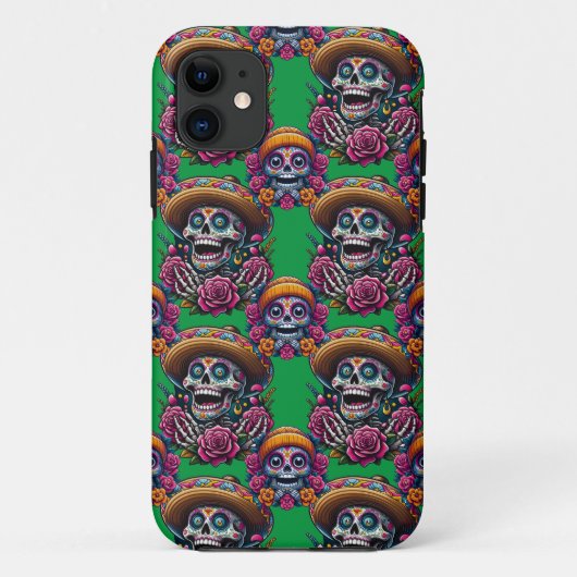 砂糖スカルアー鮮やかト – 死んだ日（緑） Case-Mate iPhoneケース (裏面)