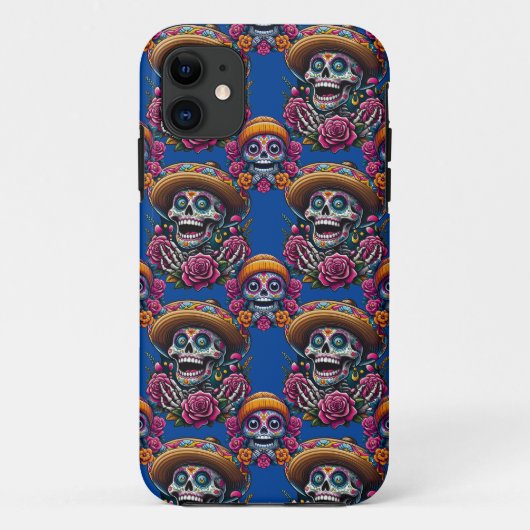 砂糖スカルアー鮮やかト – 死んだ日（青） Case-Mate iPhoneケース (裏面)