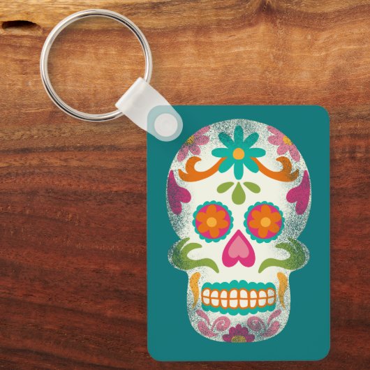 砂糖スカルイラストレーション パーソナライズされた キーホルダー (正面)