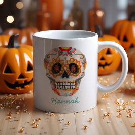 砂糖スカルウォーターカラーハロウィーンモノグラム コーヒーマグカップ