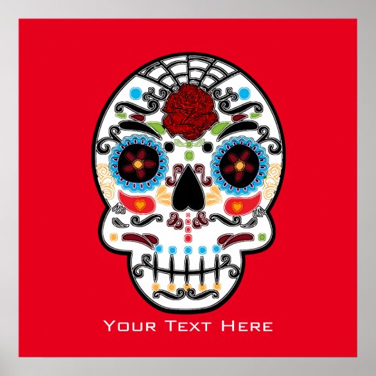 砂糖スカルウォーターカラーメキシコウォールアートプリント ポスター (正面)