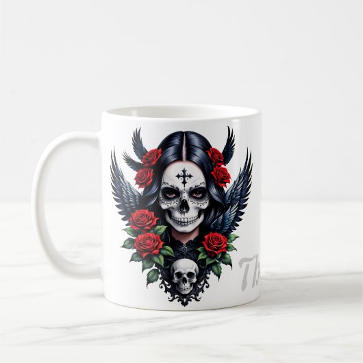 砂糖スカルエンジェルとバラ。 コーヒーマグカップ (左)