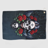 砂糖スカルエンジェルとバラ。 ゴルフタオル (横)