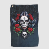 砂糖スカルエンジェルとバラ。 ゴルフタオル (正面)