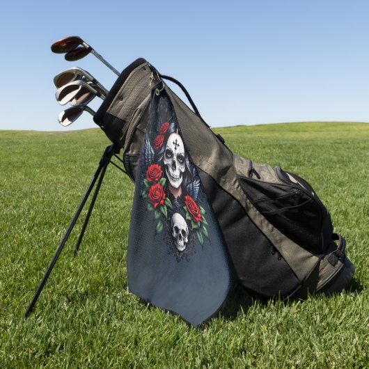 砂糖スカルエンジェルとバラ。 ゴルフタオル (グリーン)