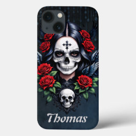 砂糖スカルエンジェルとバラ。 iPhone 13ケース