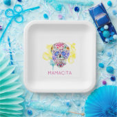 砂糖スカルカラフルタトゥーアートNAME死亡の日 ペーパープレート (パーティー)