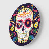 砂糖スカルカラフル時計 ラージ壁時計 (傾斜)