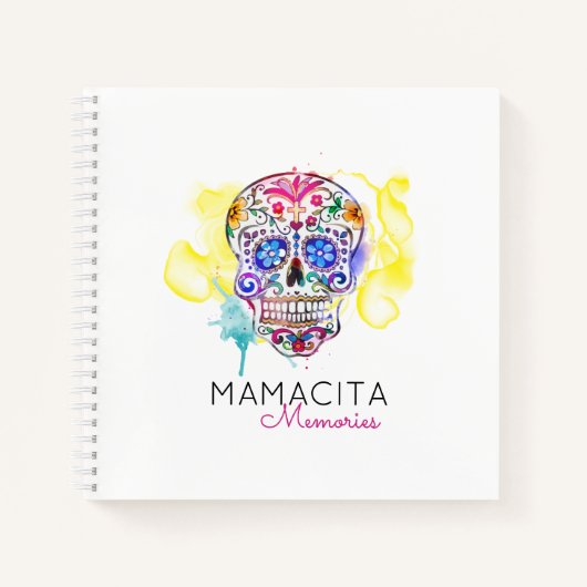 砂糖スカルカラフル水の色NAMEメモリーズブック ノートブック (正面)