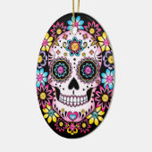 砂糖スカルカラフル花 セラミックオーナメント (左)