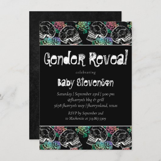 砂糖スカルグラデーションバラ |パステルジェンダーの表示 招待状 (正面/裏面)