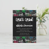 砂糖スカルグラデーションバラ | Pastel卒業式パーティー 招待状 (スタンド正面)