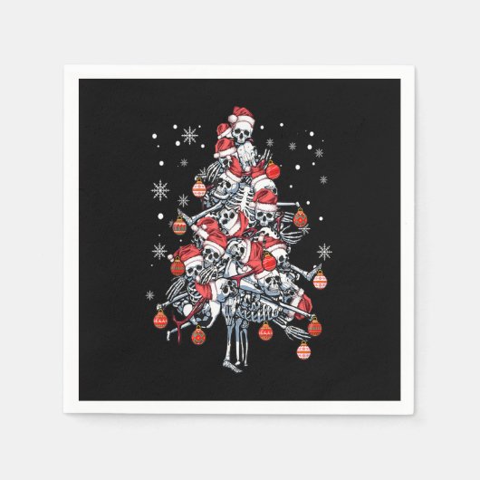 砂糖スカルサンタハットクリスマスツリーおもしろいクリスマス スタンダードカクテルナプキン (正面)