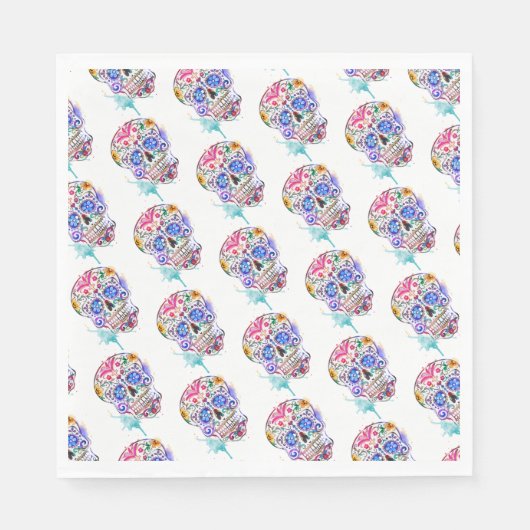 砂糖スカルタトゥーデイオブザデッドカラフルクール スタンダードランチョンナプキン (正面)