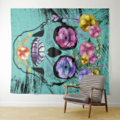 砂糖スカルティール(緑がかった色)雌花スカル タペストリー (インサイチュ(横))