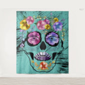 砂糖スカルティール(緑がかった色)雌花スカル タペストリー (正面)