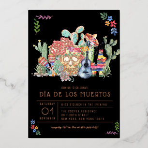 砂糖スカルデイオブザデッドお祝い 箔招待状