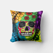 砂糖スカルデイオブザデッドフローラグリーンレッドブルー クッション (正面)