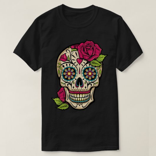 砂糖スカルデイオブザデッドDia de Los Muertos Flo Tシャツ (デザイン正面)
