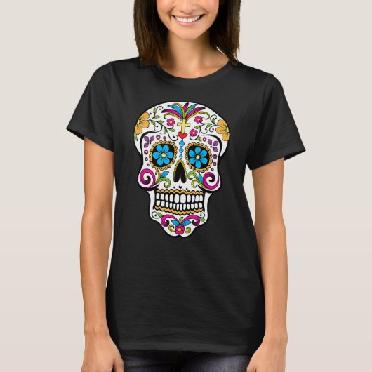 砂糖スカルデイオブザデッドDia de Los Muertos Tシャツ (正面)