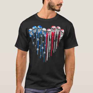 砂糖スカルハート米国国旗7月パトリオ4日 Tシャツ