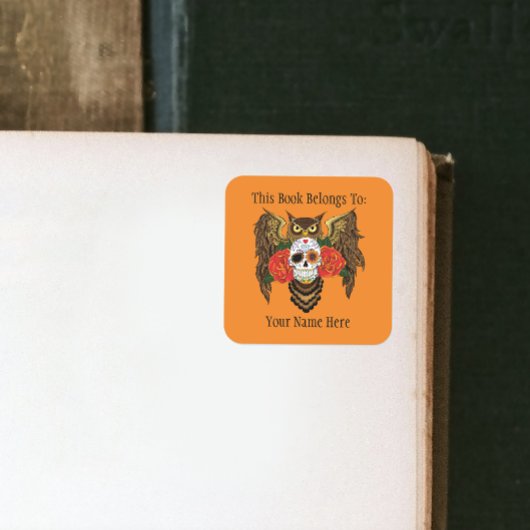 砂糖スカルバラフクロウ蔵書票 スクエアシール