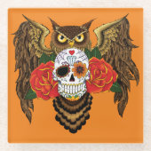 砂糖スカルバラフクロウ ガラスコースター (正面)