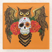 砂糖スカルバラフクロウ ガラスコースター (正面)