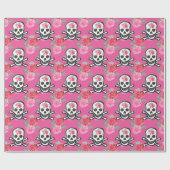 砂糖スカルピンクのバラ模様 ラッピングペーパー (フラット)
