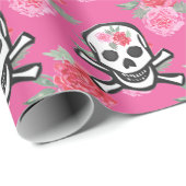 砂糖スカルピンクのバラ模様 ラッピングペーパー (ロールコーナー)