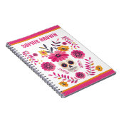 砂糖スカルピンクメキシコフローラモチーフ名前をカスタムする ノートブック (右側)