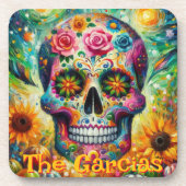 砂糖スカルフローラバラひまわりパーソナライズされた コースター (正面)