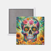 砂糖スカルフローラバラひまわりパーソナライズされた マグネット (正面/裏面)