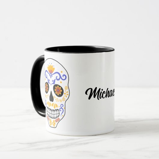 砂糖スカルブルーとオレンジの名前Mug マグカップ (正面左)