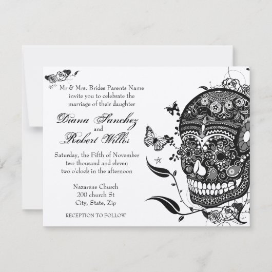 砂糖スカルミュエルテスオン金ゴールドメタリック紙 招待状 (正面)