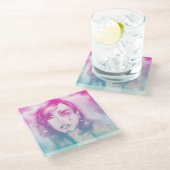 砂糖スカルメイクアップかわいらしガールガラスコースター ガラスコースター (アングル)