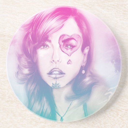 砂糖スカルメイクアップガール、サンドストーンコースター コースター (正面)