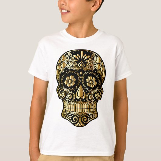 砂糖スカルメキシコの死んだ文化芸術の日 Tシャツ (正面)