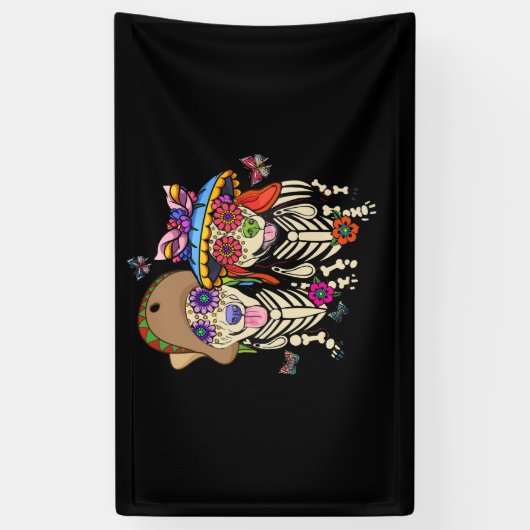 砂糖スカルメキシコダックスフント骨ハロウィーンの日O 横断幕 (縦)