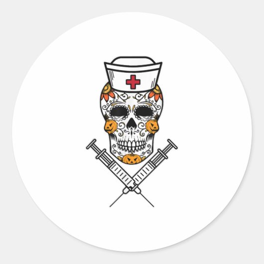 砂糖スカルメキシコナースRNコスチュームカッコいいハロ ラウンドシール (正面)