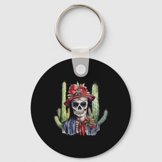 砂糖スカルメキシコ国旗Cinco De Mayo Dia De Los キーホルダー (正面)