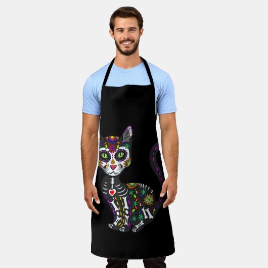 砂糖スカルメキシコ猫ハロウィーンの日 エプロン (着用した状態)