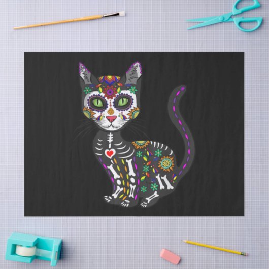 砂糖スカルメキシコ猫ハロウィーンの日 薄葉紙 (クラフト)