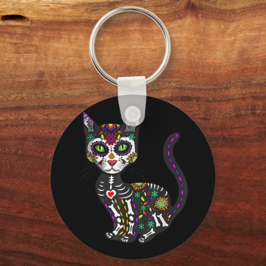 砂糖スカルメキシコ猫ハロウィーンの死の日 キーホルダー (正面)