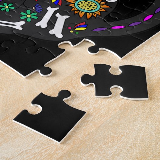 砂糖スカルメキシコ猫ハロウィーンの死の日 ジグソーパズル (側面)