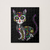 砂糖スカルメキシコ猫ハロウィーンの死の日 ジグソーパズル (縦)